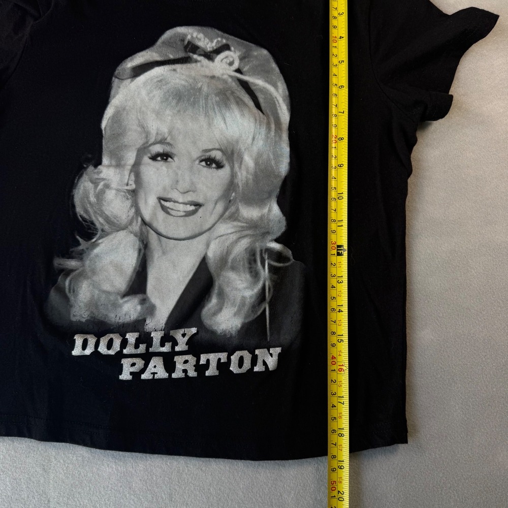 Dolly Parton Graphic T-Shirt Black Cotton Short Sleeve Crew Neck Women Medium - Picture 4 of 7
